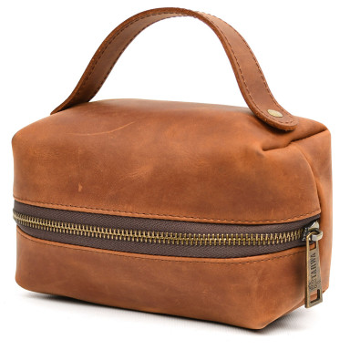 Leather vanity case TARWA RB-8030-4lx cognac, size S with handle