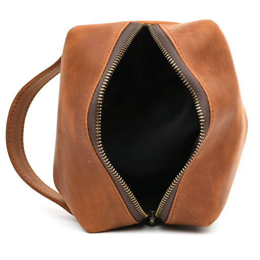 Шкіряний несесер косметичка TARWA RB-8030-4lx коньячна, розмір S з ручкою