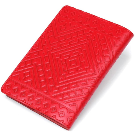 Шкіряна обкладинка на паспорт з ромбами SHVIGEL 13972 Червона