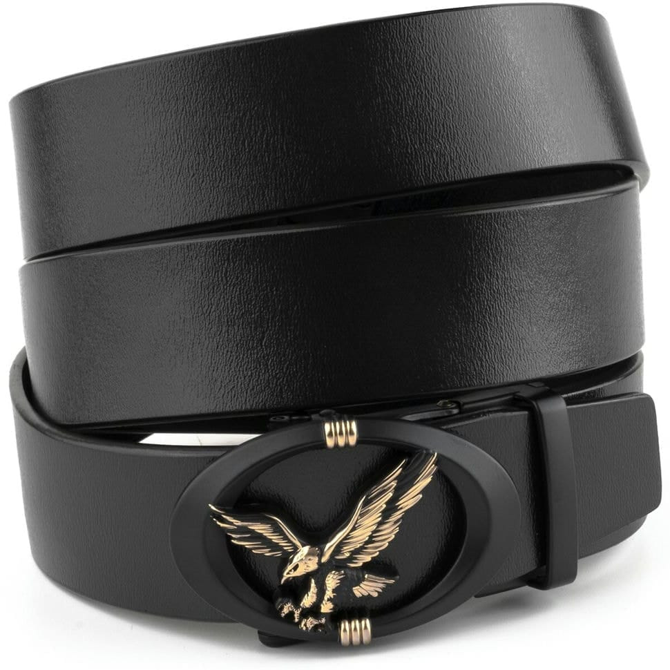 Чоловічий ремінь з пряжкою автомат з силуетом орла Vintage 20297 Чорний