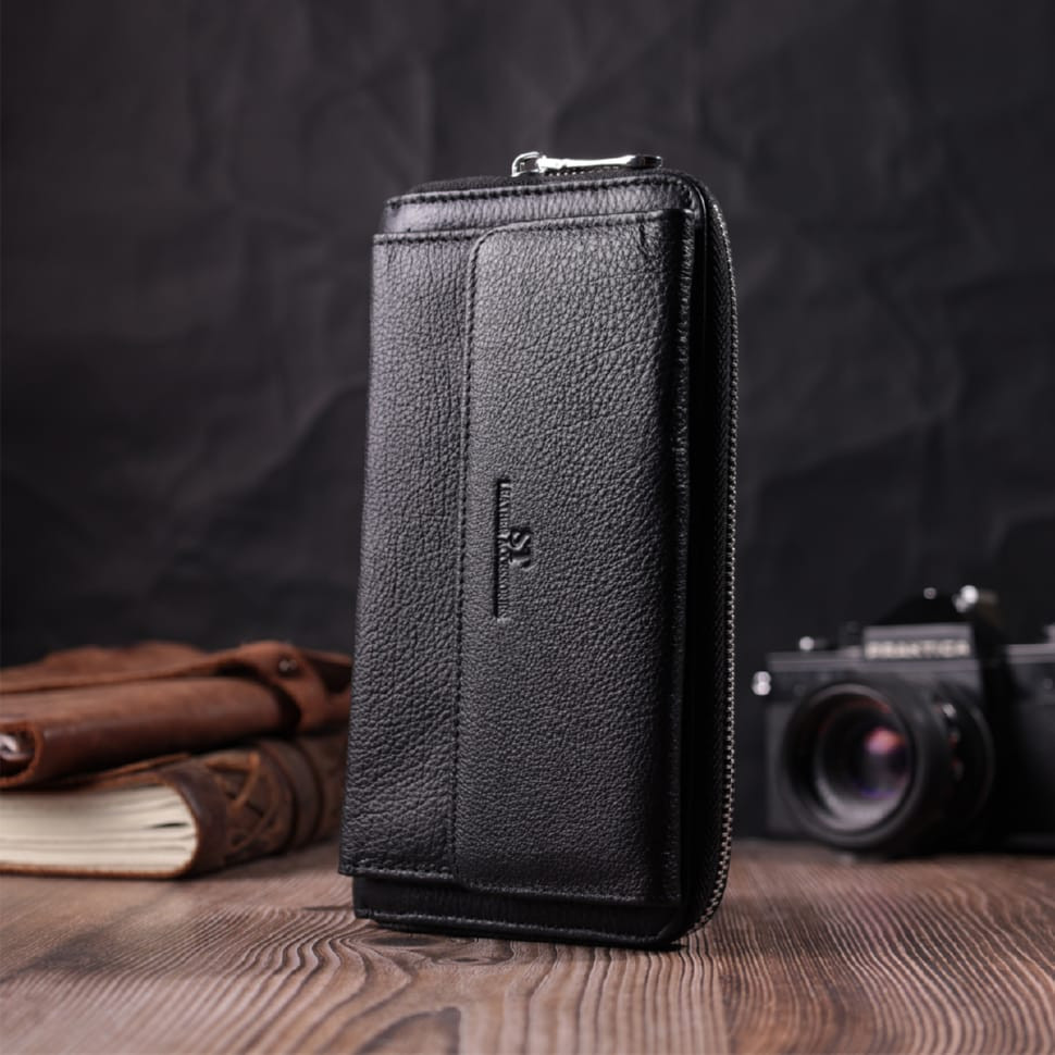 Функциональный кошелек-клатч унисекс из натуральной кожи ST Leather 22529 Черный
