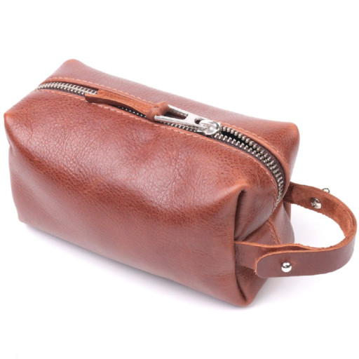 Компактна косметичка із гладкої шкіри на блискавці Україна GRANDE PELLE 16763 Світло-коричнева