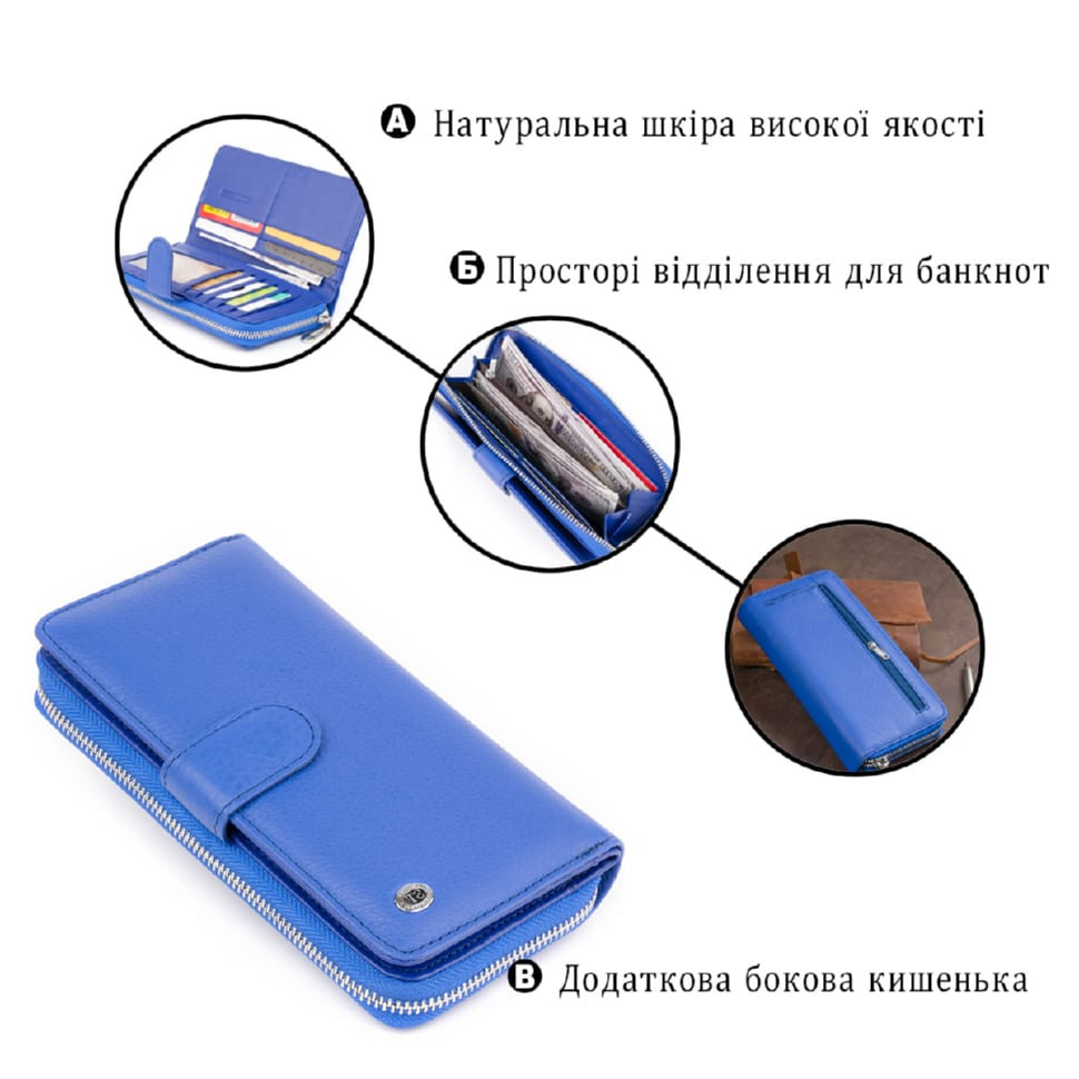 Вертикальный вместительный кошелек из кожи унисекс ST Leather 19305 Синий