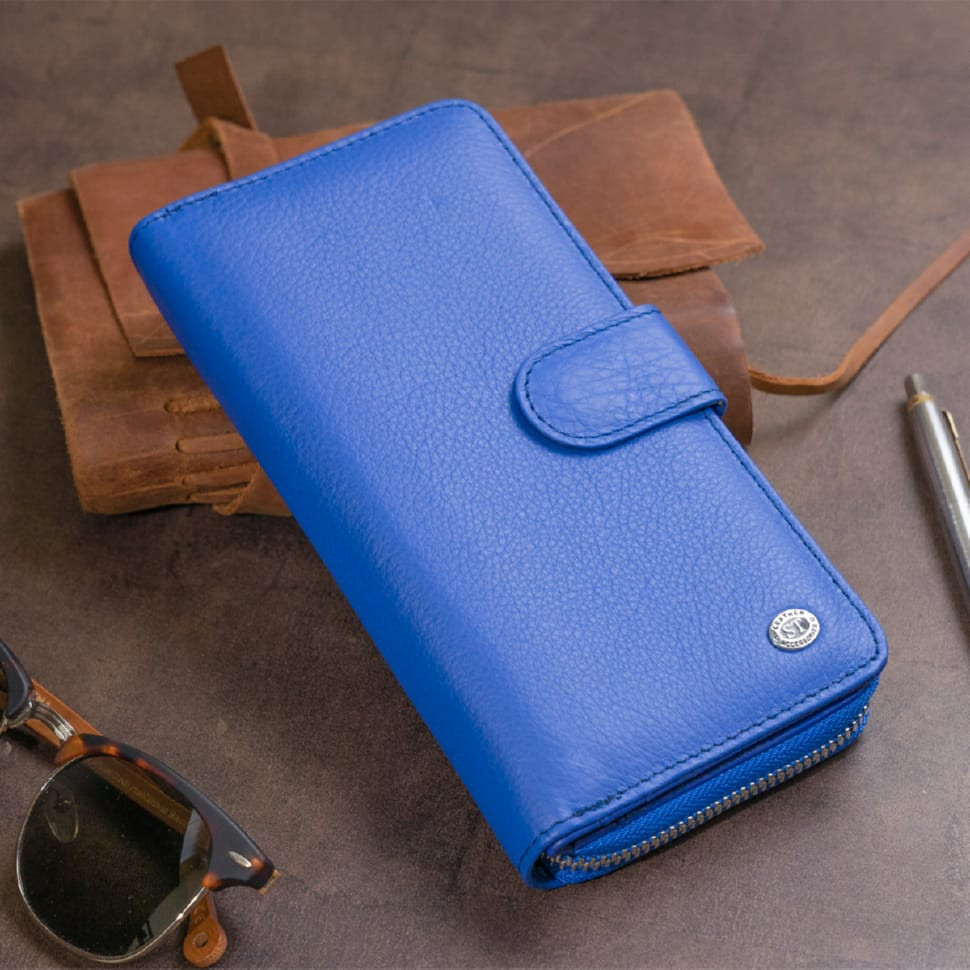 Вертикальный вместительный кошелек из кожи унисекс ST Leather 19305 Синий