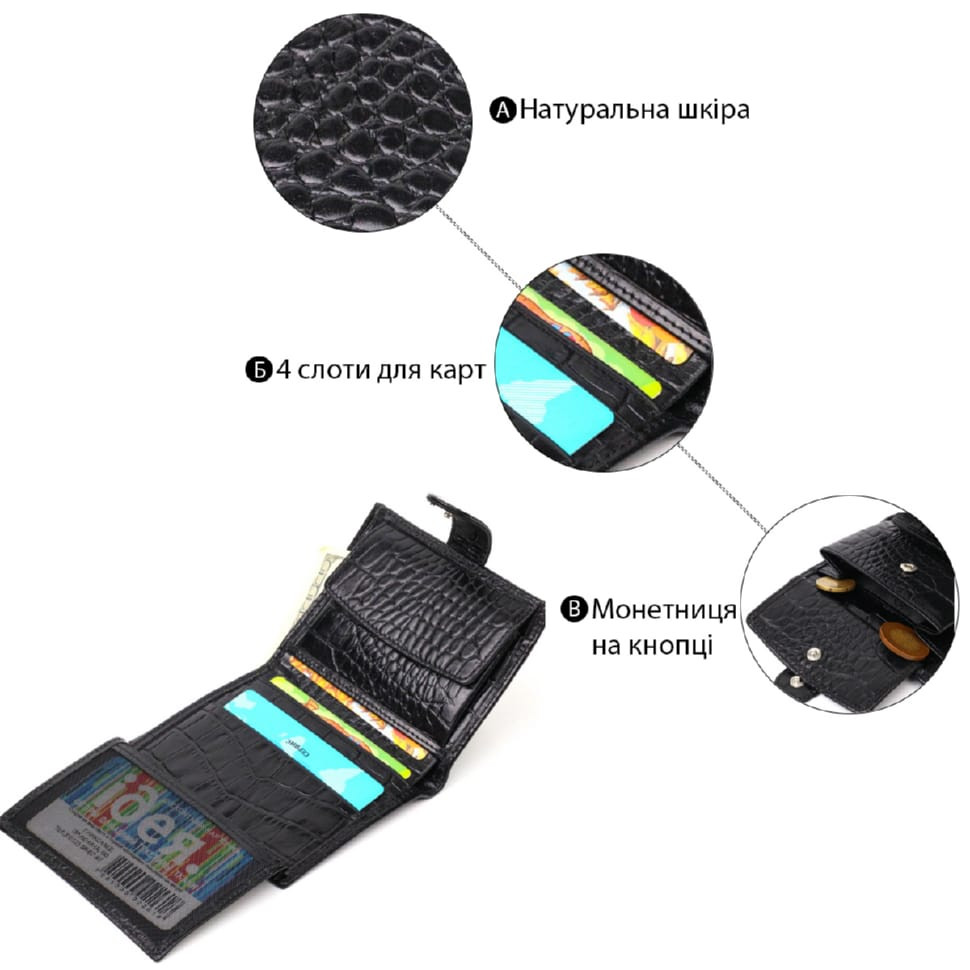 Чоловічий фактурний вертикальний гаманець із натуральної шкіри з тисненням під крокодила BOND 22004 Чорний