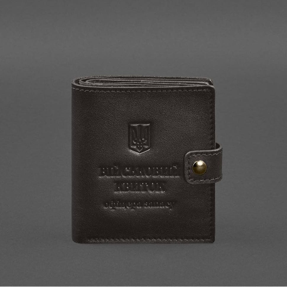 Шкіряна обкладинка-портмоне для військового квитка офіцера запасу (широкий документ) Темно-коричневий