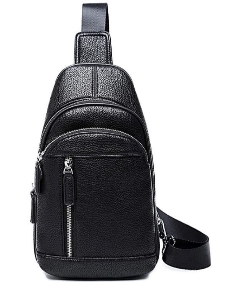 Чоловічий шкіряний чорний слінг на плече Tiding Bag A25F-5427A