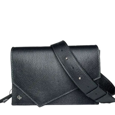 Womens leather shoulder bag Grande Pelle 770710 with oblique flap, black