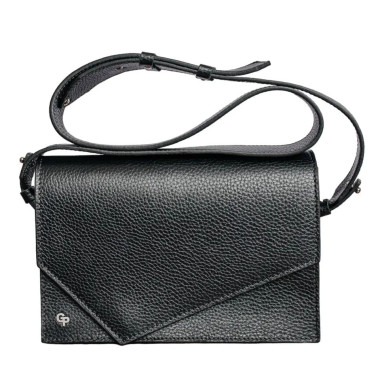 Womens leather shoulder bag Grande Pelle 770710 with oblique flap, black