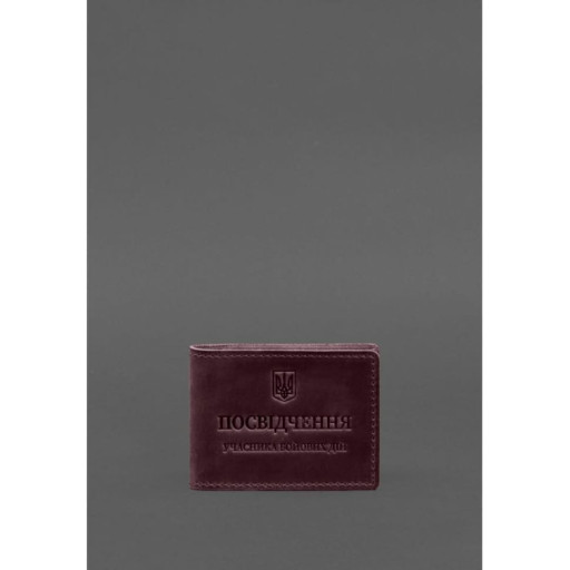 Шкіряна обкладинка для посвідчення учасника бойових дій (УБД) із кишенею для жетону бордова Crazy Horse