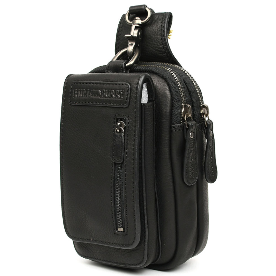Шкіряна сумка чохол, через плече Hill Burry HB100A чорна
