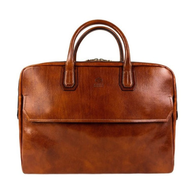 Large Leather Briefcase Laptop Bag  - Nostromo - Cognac Brown color - Time Resistance 5237101