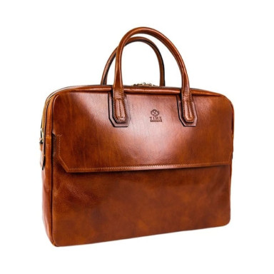 Large Leather Briefcase Laptop Bag  - Nostromo - Cognac Brown color - Time Resistance 5237101