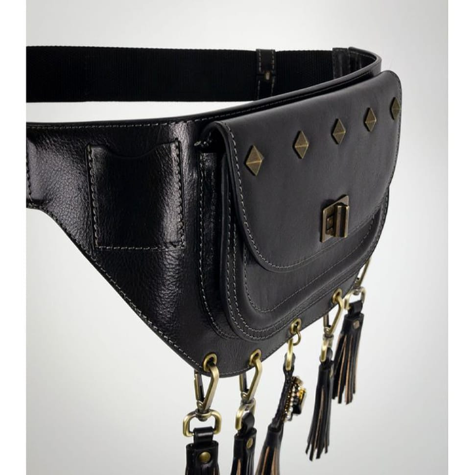 Шкіряна сумка на пояс із кристалами Сваровськи - Rebecca - чорна Time Resistance 5211101