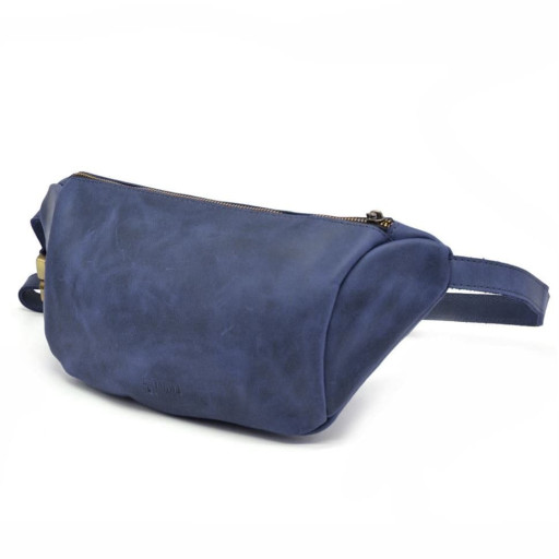 Сумка на пояс бананка синя зі шкіри Crazy Horse RK-3100-3md