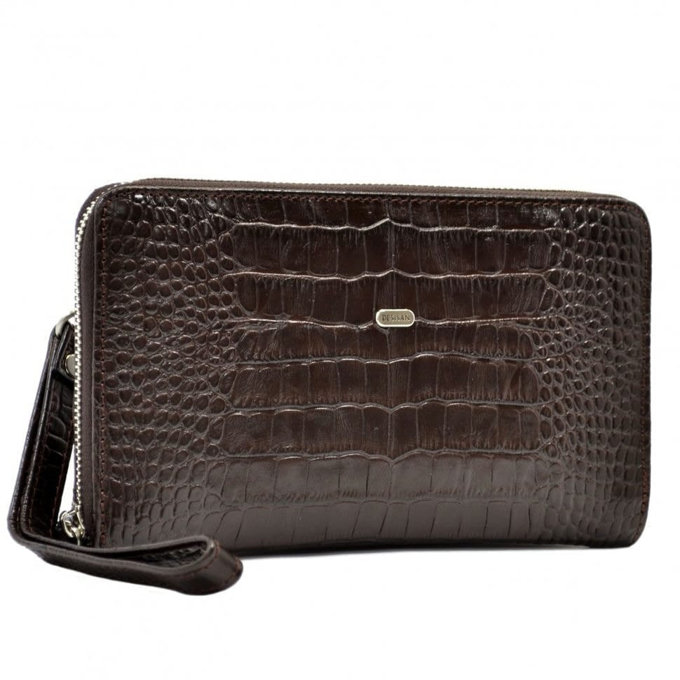 Барсетка кистьова шкіряна DESISAN 260-19 коричневий кроко