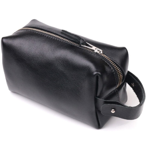 Косметичка середнього розміру з гладкої шкіри на блискавці Україна GRANDE PELLE 16764 Чорна