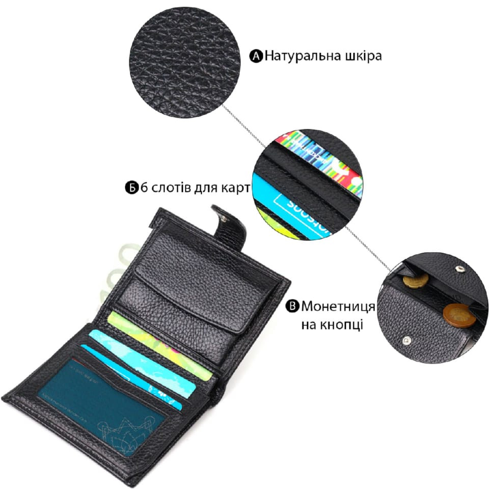 Чоловічий компактний вертикальний гаманець із натуральної шкіри флотар BOND 22005 Чорний