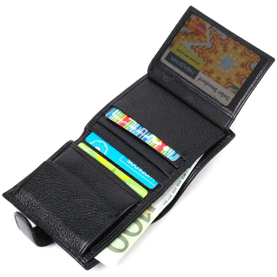 Чоловічий компактний вертикальний гаманець із натуральної шкіри флотар BOND 22005 Чорний