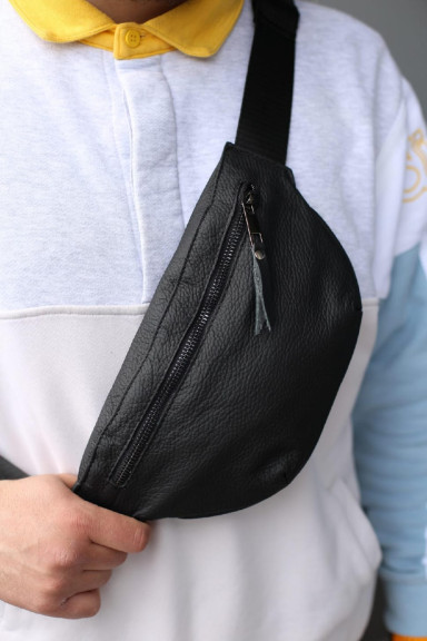 Genuine leather fanny pack, leather waist bag SKILL Line (black)