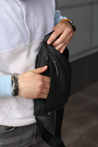 Genuine leather fanny pack, leather waist bag SKILL Line (black)