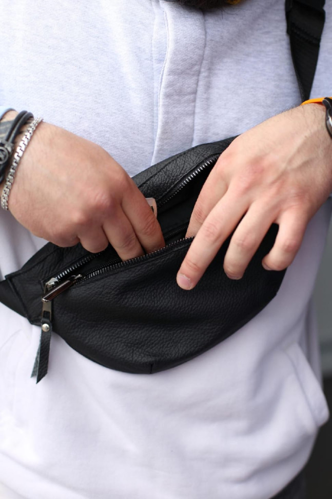 Genuine leather fanny pack, leather waist bag SKILL Line (black)