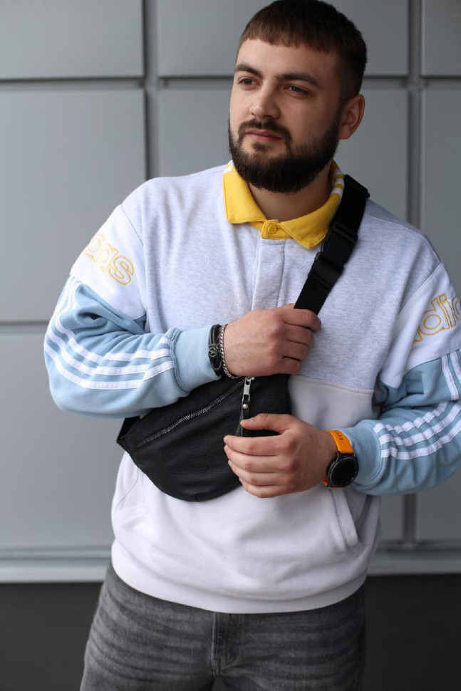 Genuine leather fanny pack, leather waist bag SKILL Line (black)