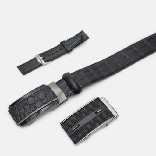 Ремінь чоловічий з шкіри крокодилу Sergio Torri 7-0012 165 см Чорний