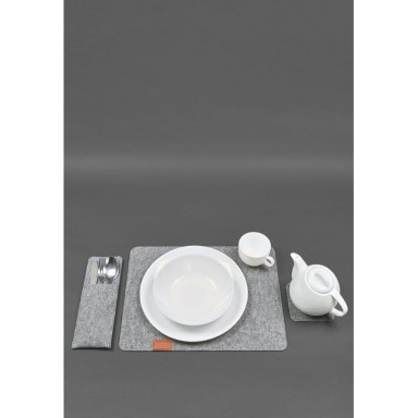 Felt table setting set for 1 person light brown