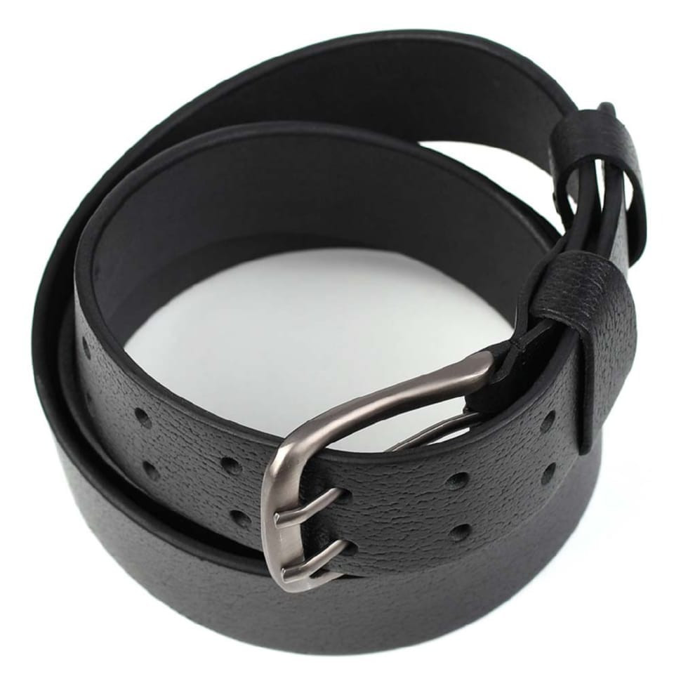 Buffalo leather belt with two tongues LIMARY Lim-249A 40mm black