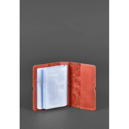 Жіночий шкіряний кард-кейс 7.0 кораловий з пір'ям