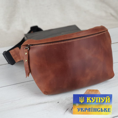 Женская кожаная сумка на пояс бананка BGS коньячная BGS3102