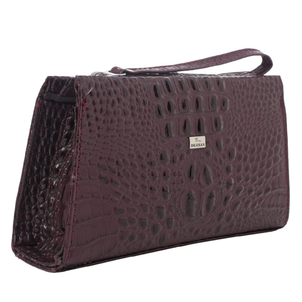 Шкіряна косметичка Desisan 2-3039 бордо кроко