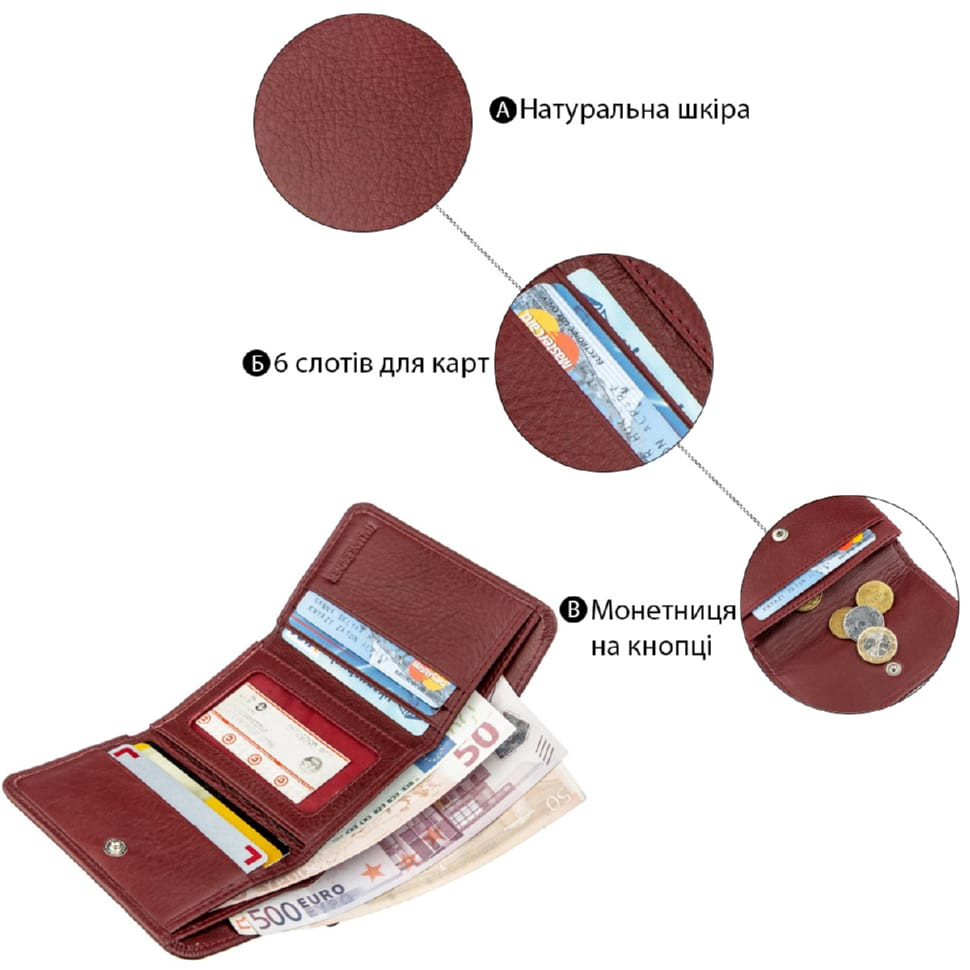 Компактный женский бумажник на кнопке ST Leather 18885 Темно-красный
