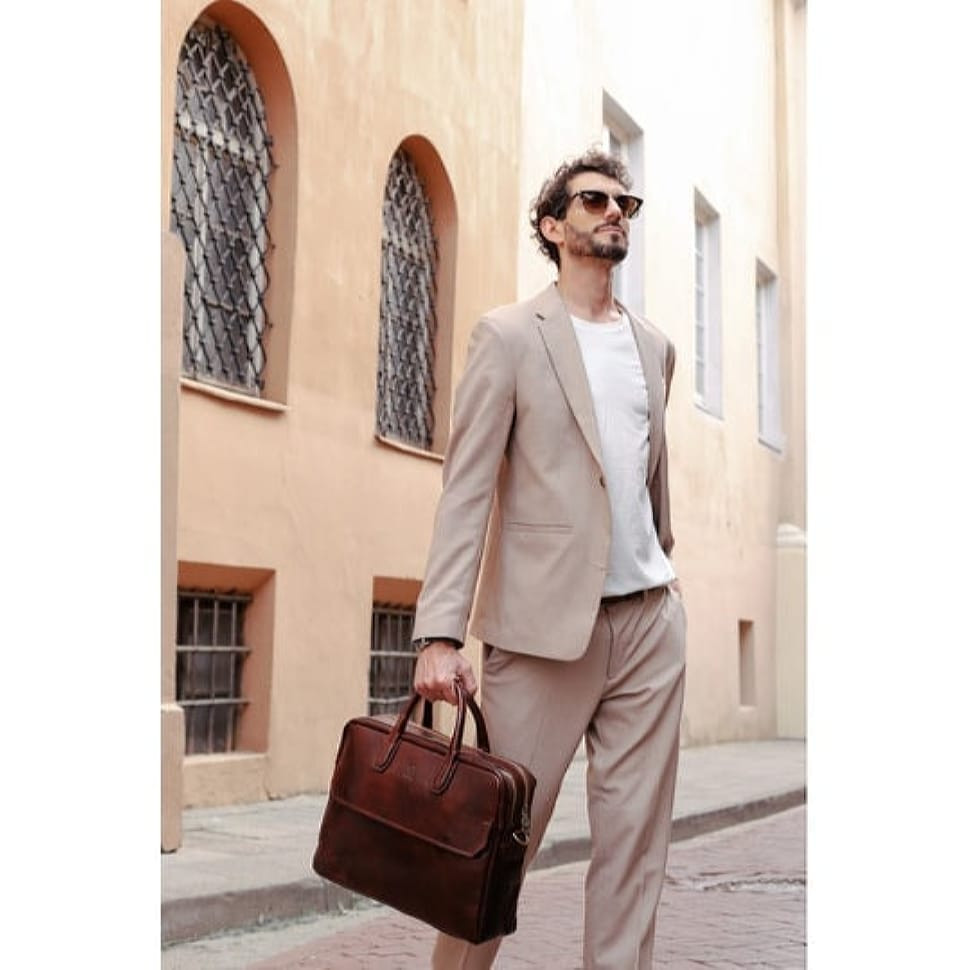 Великий шкіряний портфель для ноутбука - nostromo - коричневий