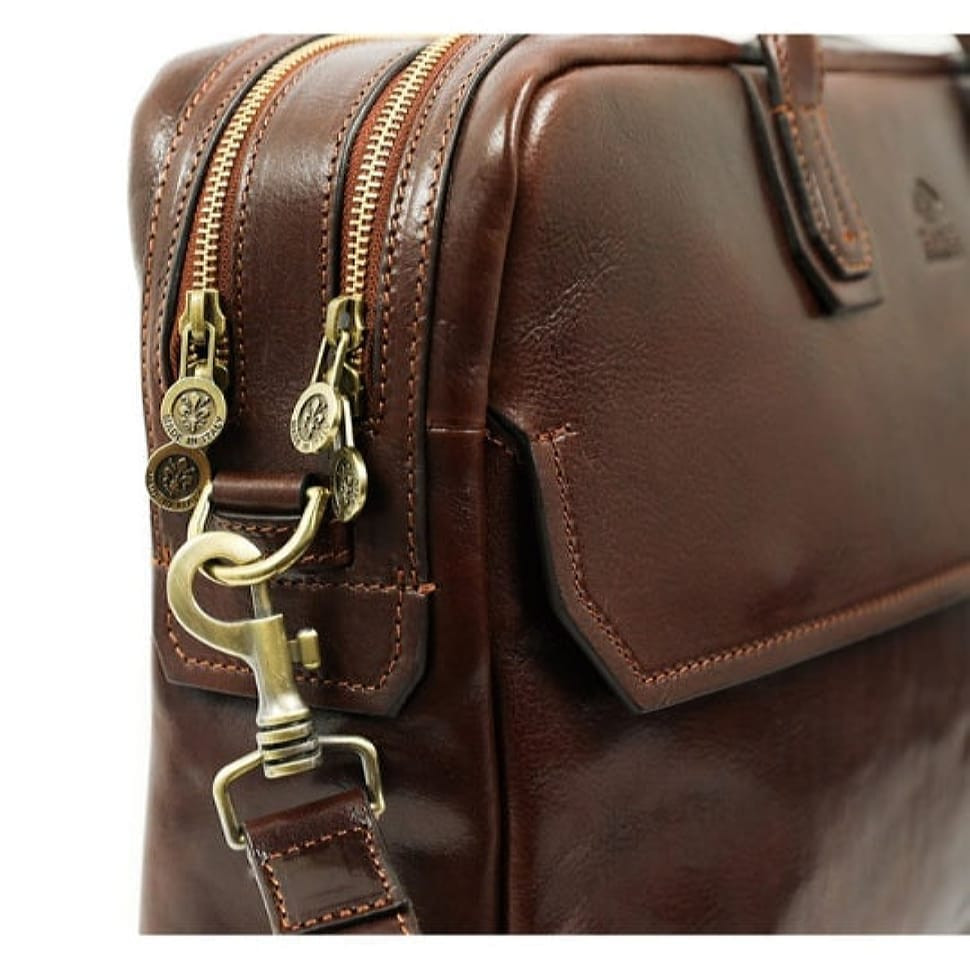 Великий шкіряний портфель для ноутбука - nostromo - коричневий