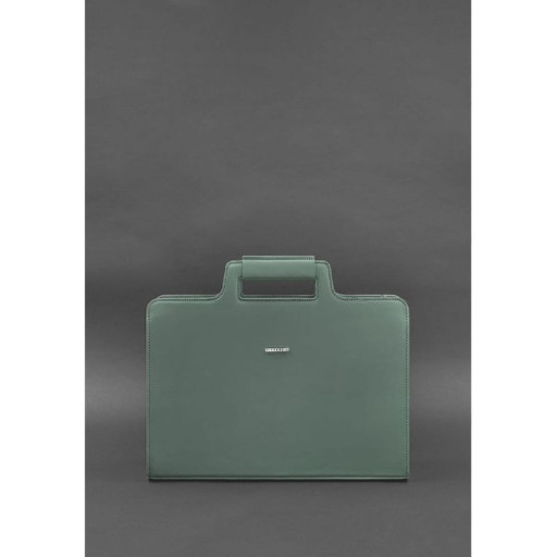 Жіноча шкіряна сумка для ноутбука та документів бірюзова.