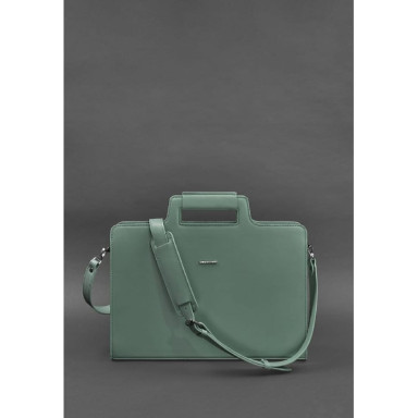 Women's leather bag for laptop and documents turquoise