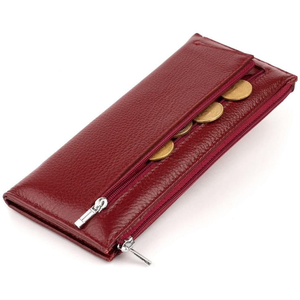 Горизонтальный тонкий кошелек из кожи женский ST Leather 19326 Бордовый