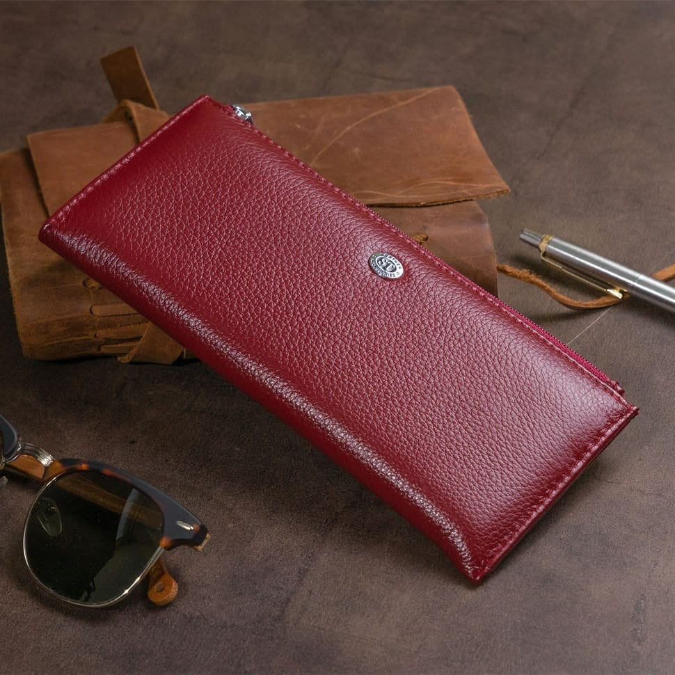 Горизонтальный тонкий кошелек из кожи женский ST Leather 19326 Бордовый