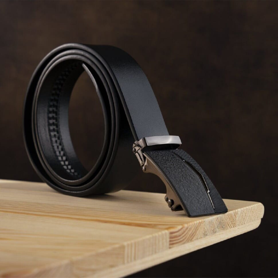 Ремень мужской c матовой зернистой вставкой на пряжке Vintage 20333 Черный