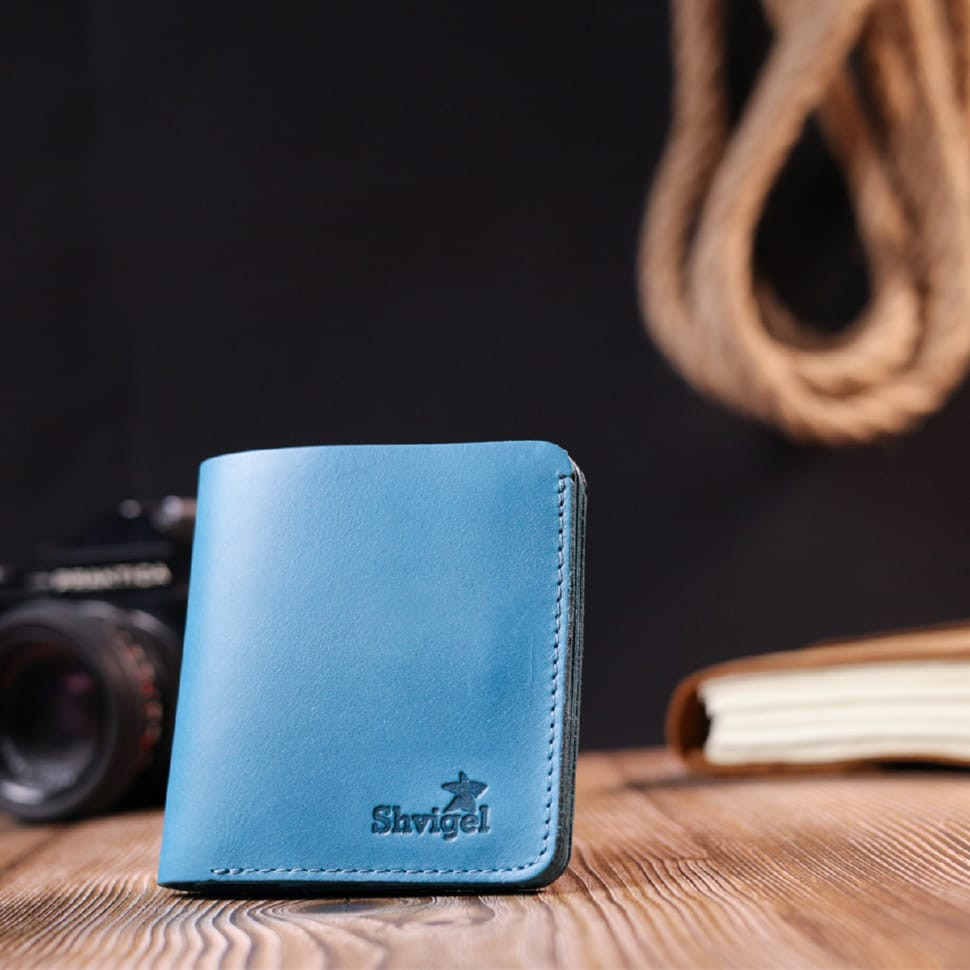 Шкіряне вінтажне портмоне Shvigel 16605 Синій