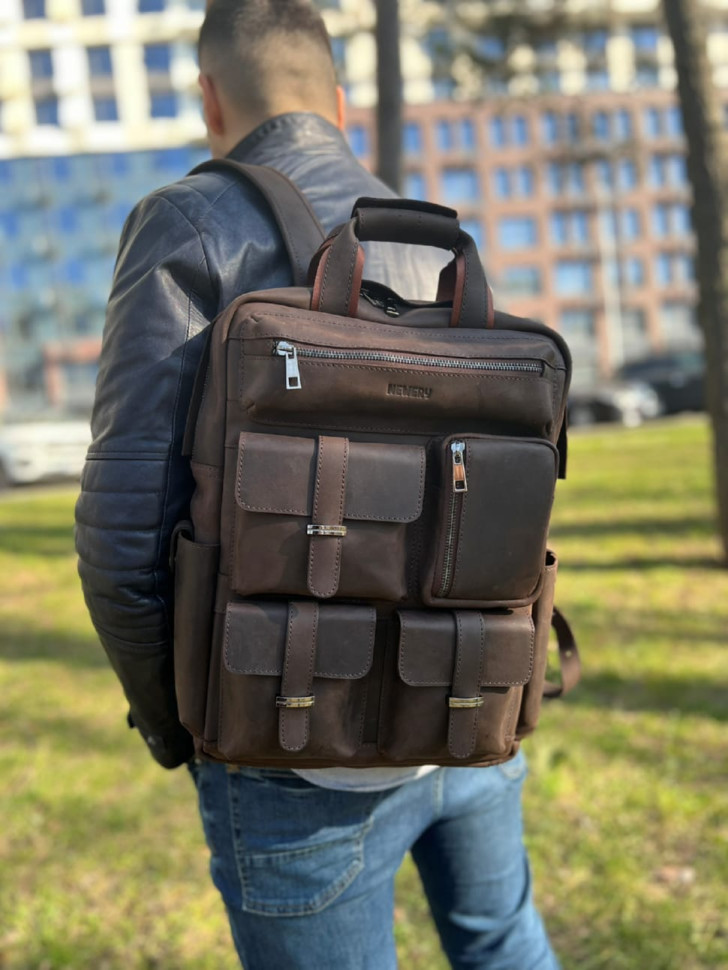 Брутальний чоловічий рюкзак з кишенями з кінської шкіри Newery N3081KC