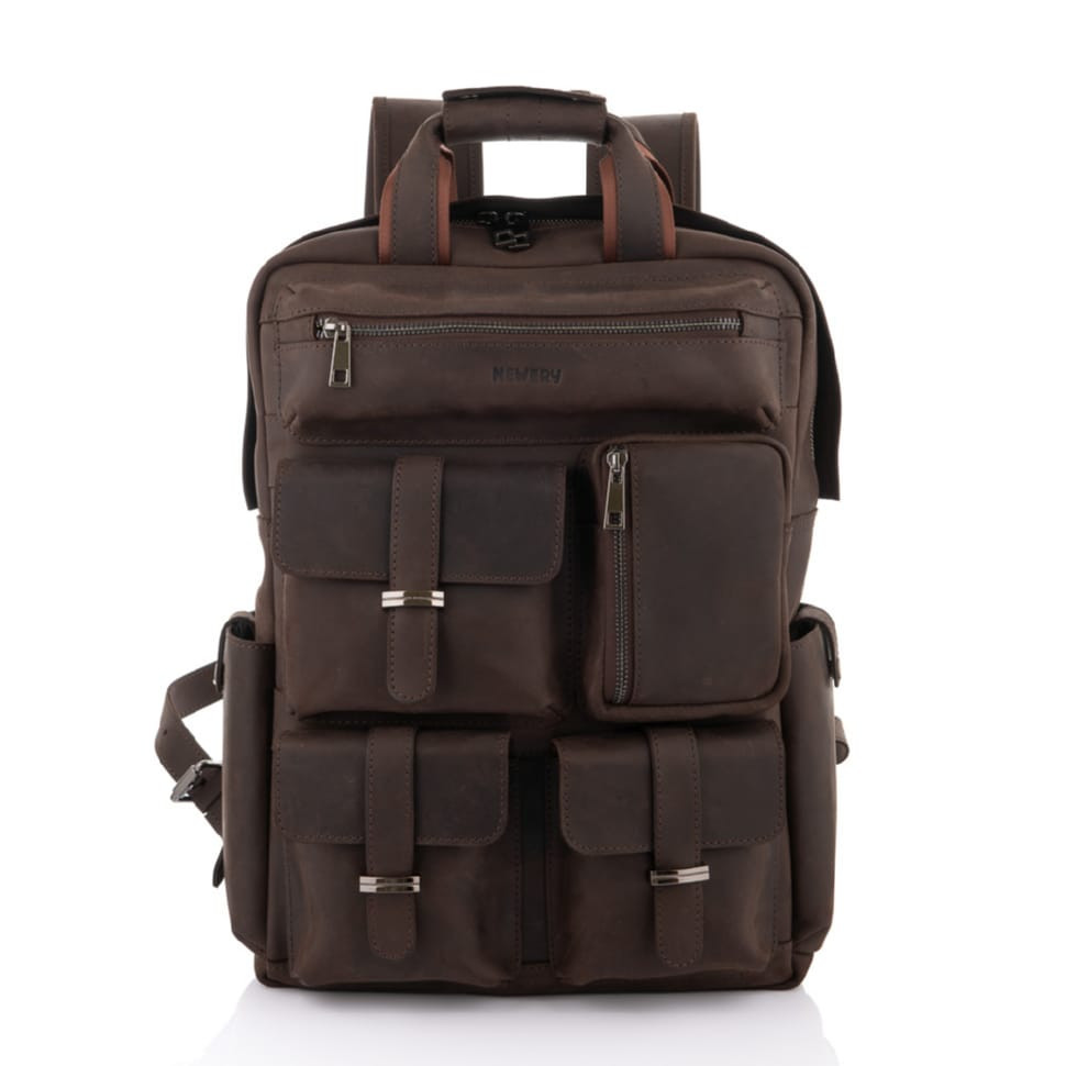 Брутальний чоловічий рюкзак з кишенями з кінської шкіри Newery N3081KC