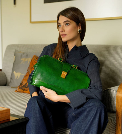 Маленька шкіряна сумка-доктор для жінок - David Copperfield - Зелений колір - Time Resistance 5230001W