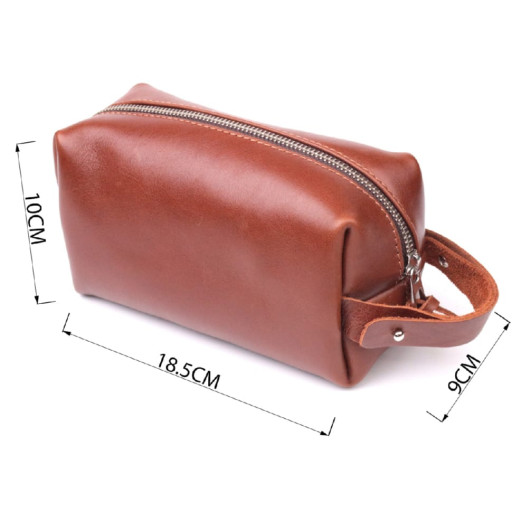 Чоловіча косметичка середнього розміру із гладкої шкіри на блискавці Серце GRANDE PELLE 16765 Світло-коричнева