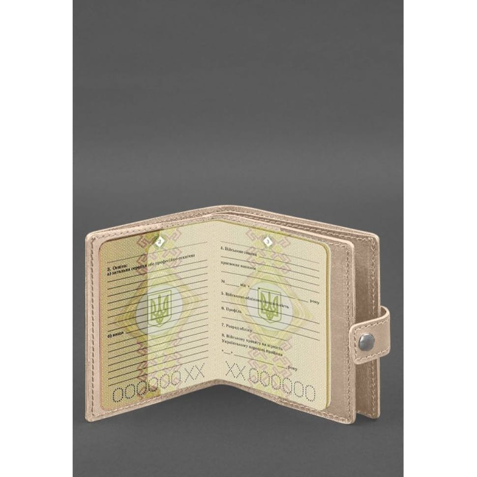 Шкіряна обкладинка-портмоне для військового квитка офіцера запасу (широкий документ) Світло-бежевий