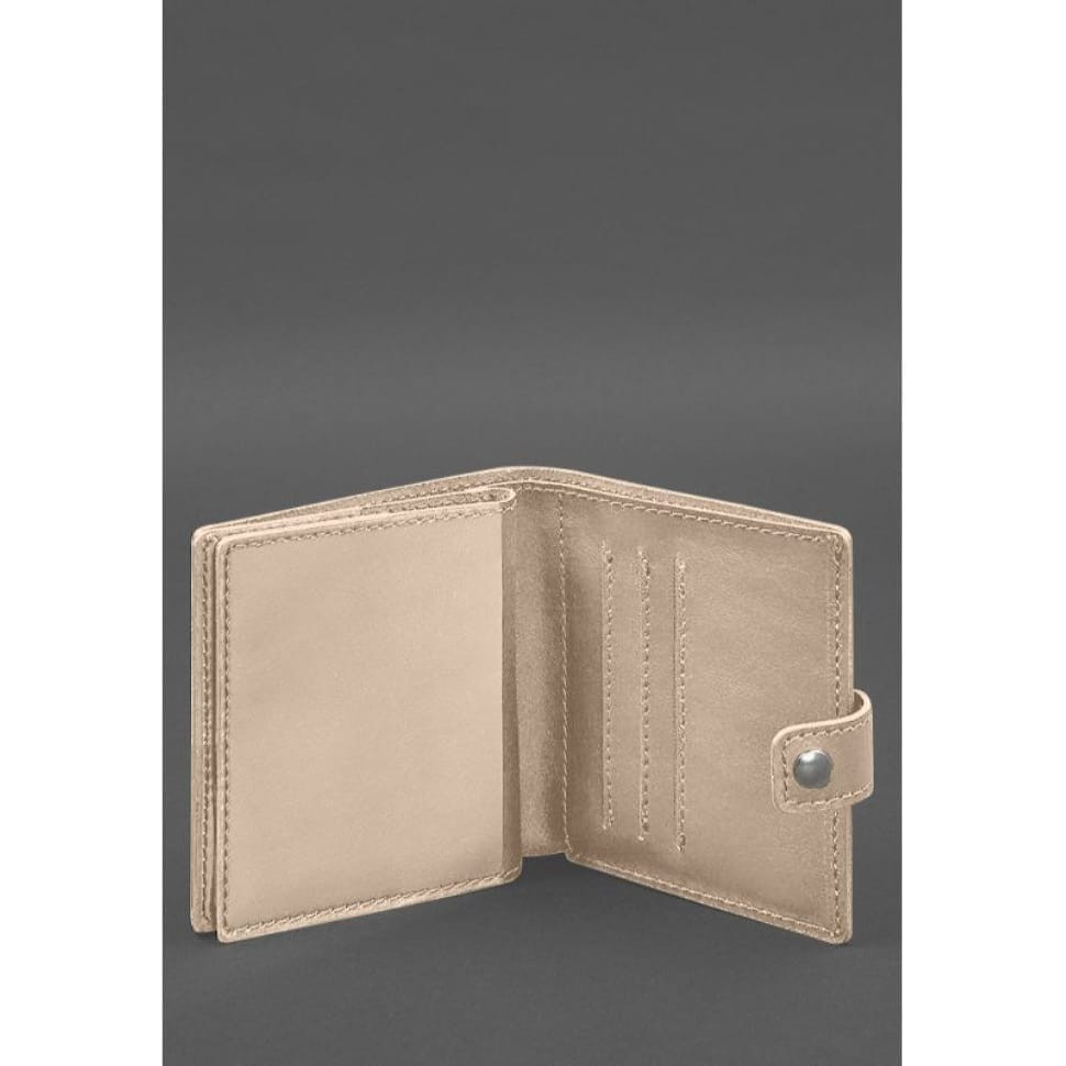 Шкіряна обкладинка-портмоне для військового квитка офіцера запасу (широкий документ) Світло-бежевий