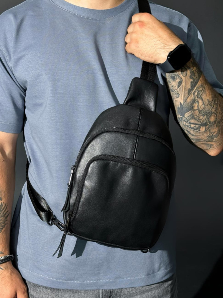 Genuine Leather Sling, Leather Shoulder Bag SKILL (Black)