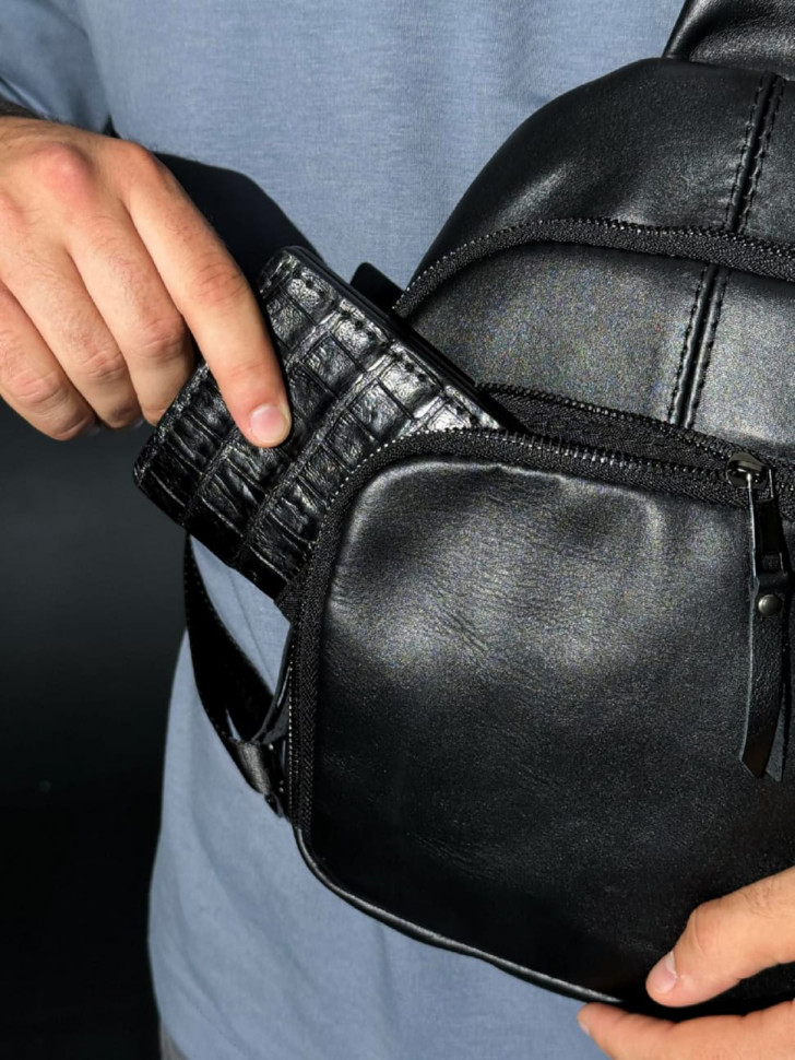Genuine Leather Sling, Leather Shoulder Bag SKILL (Black)